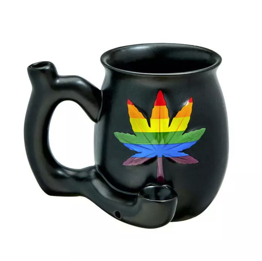 4'' Ceramic - Matte Black Mug With Rainbow Leaf