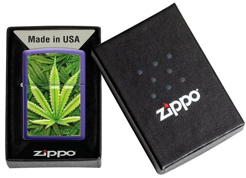 Zippo Lighter - Purple Cannabis Design