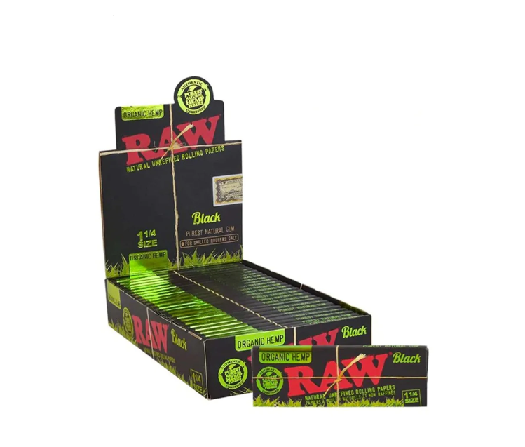 RAW - Black - Organic Hemp - 1¼ Size - 24 Packs/50 Leaves