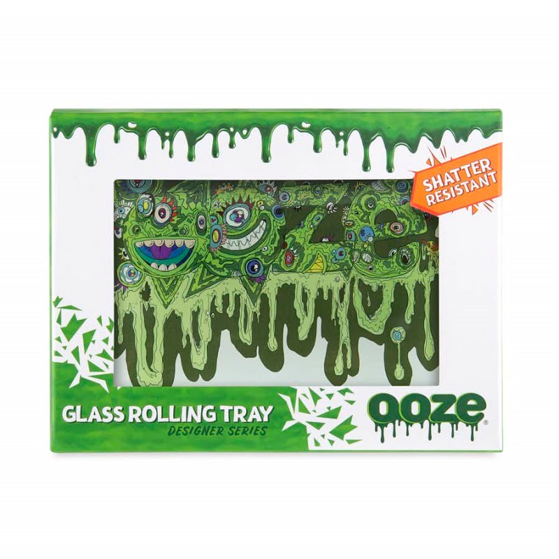 Ooze - Medium Glass Rolling Tray - Shatter Resistant - Assorted Designs 