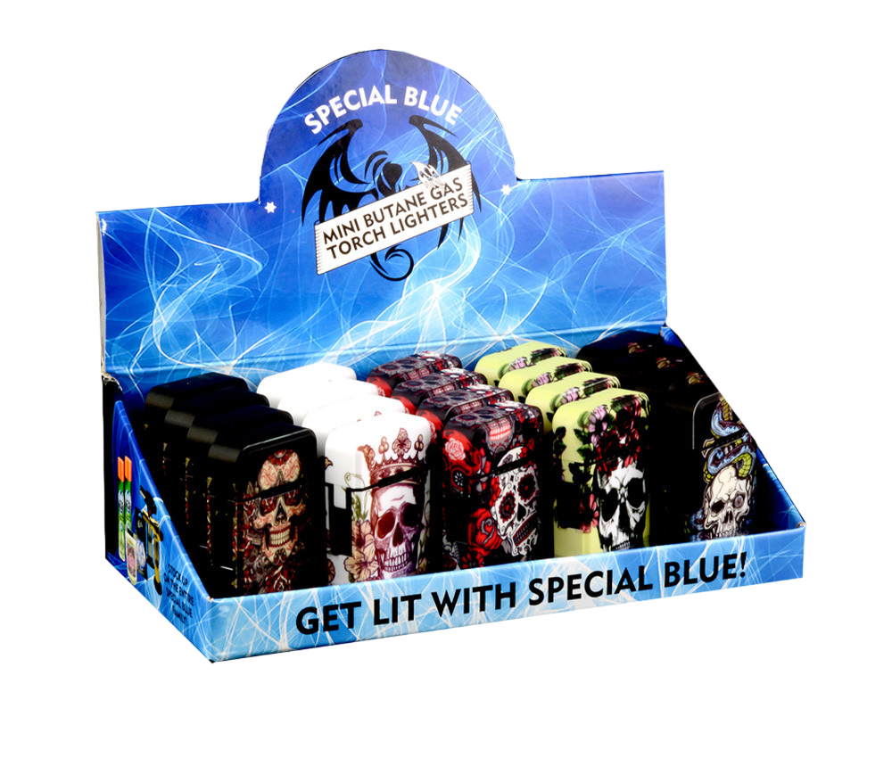 Special Blue - Mini Butane Gas Torch Lighters - Skulls & Roses