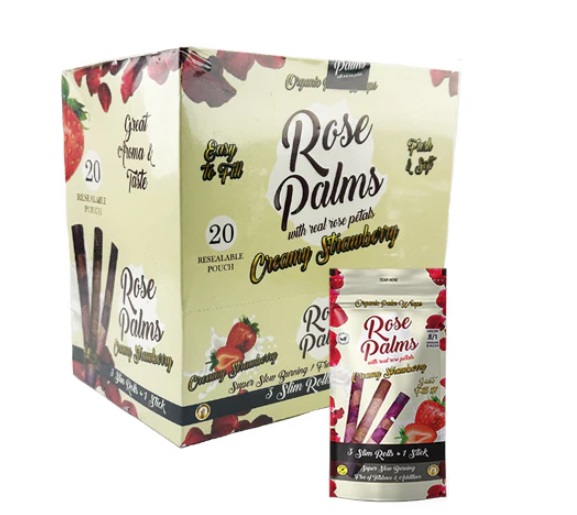 Rose Palms - 20 Pack/3 Slim Rolls - Creamy Strawberry