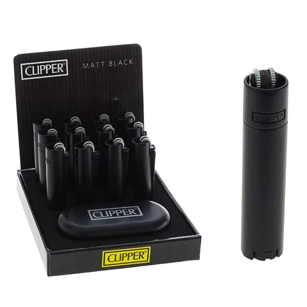 Clipper - Reusable - Matt Black 1 - 12 Lighters + 12 Gift Boxes 