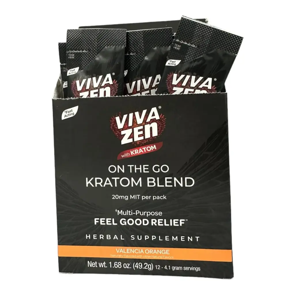 Vivazen Kratom - On The Go - Kratom Blend - Valencia Orange - Multi-Purpose - Feel Good Relief - 20mg Mit Per Pack