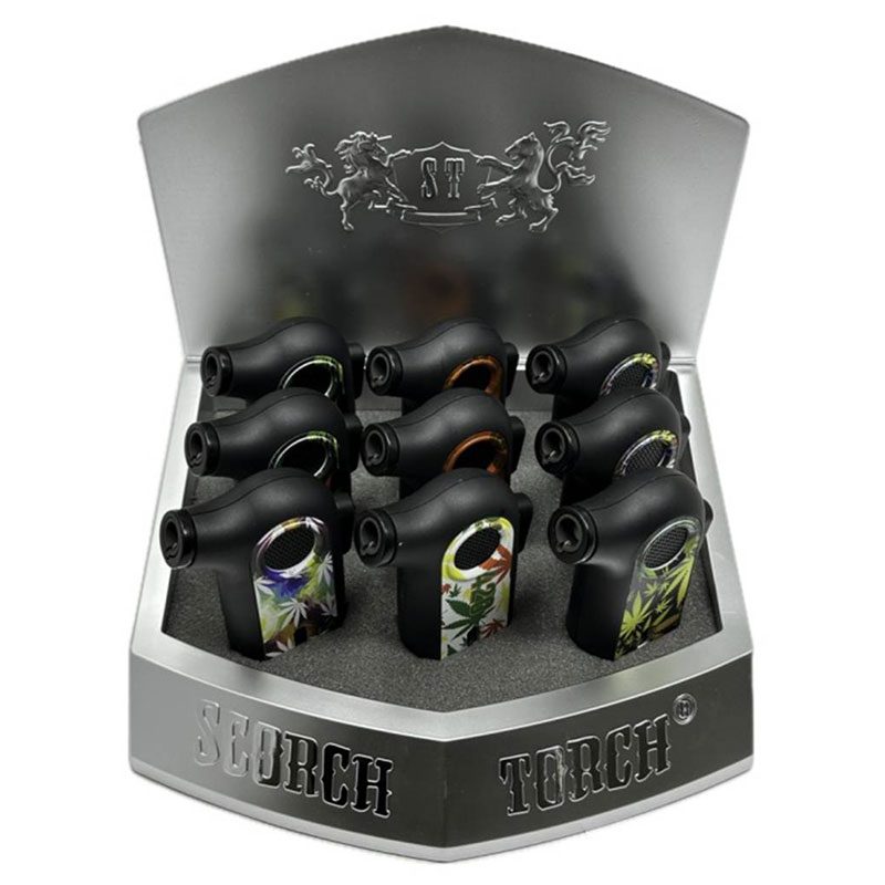 Scorch Torch - Mini Table Torch - 45 Degree - Push Up Hold Button-Asst Leaf Design   