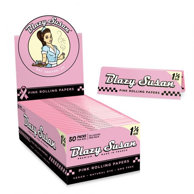 Blazy Susan - 1 1/4 Pink Rolling Papers - 50 Pack, 50 Leaves Per Pack