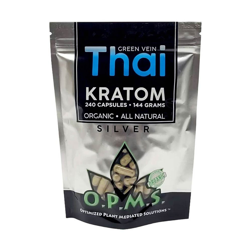 O.P.M.S. - Silver Green Thai Kratom Capsules - 240 CT