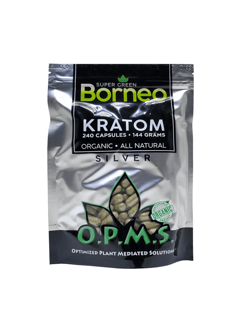 O.P.M.S. - Silver Super Green Borneo Kratom Capsules - 240 CT