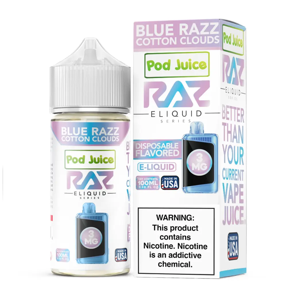 Pod Juice x RAZ Series - E-Liquid - Blue Razz Cotton Clouds - 3mg/100ml