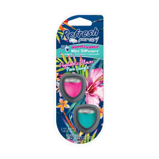 Refresh your car - Mini Diffuser - Psychedelic Flower / Neon Jungle - 2pk In Tray