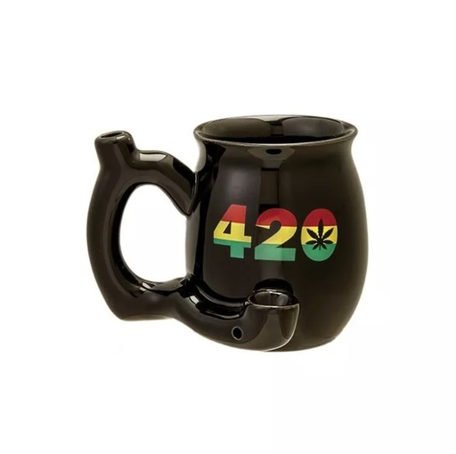 4'' Ceramic - Black 420 Mug With Rasta Colors