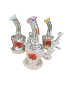 6" Bent Waterpipe - Assorted Colors W/Flower designs