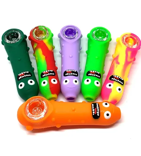 Silicone Purple/Green Pickle Hand Pipe