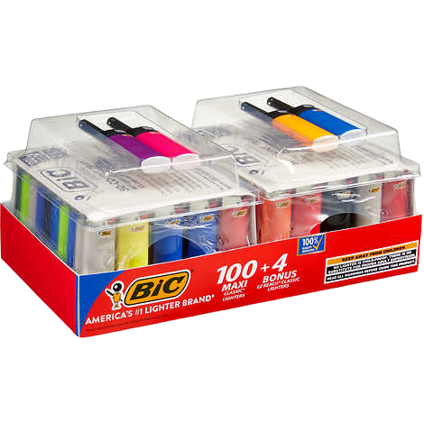 Bic - 100 Maxi Classic Lighters + 4 Bonus EZ Reach Classic Lighters