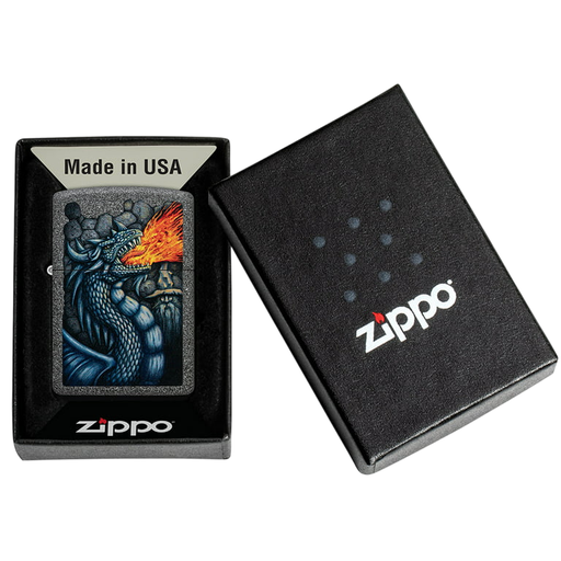 Zippo Lighter - Blue Fiery Dragon Design