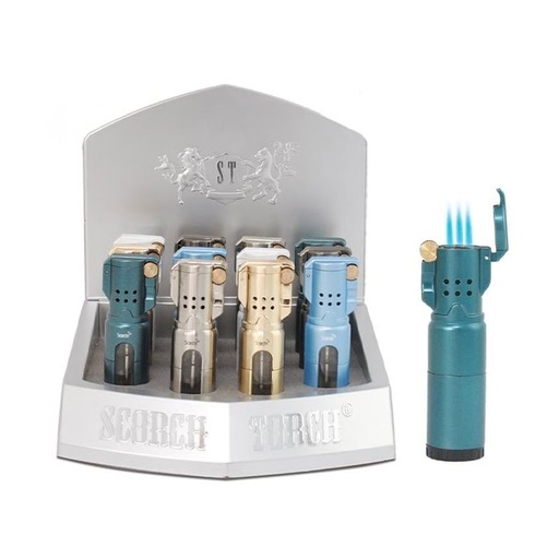 Scorch Torch - 3-Torch Turbo - Flip Open Flint Igniter - See Thru-Butane - 12 CT