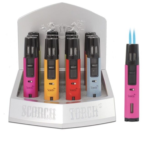 Scorch Torch - Standing Pencil 2 Torch - See-Thru Butane - Matte Finish & Vibrant Colors - 12 CT