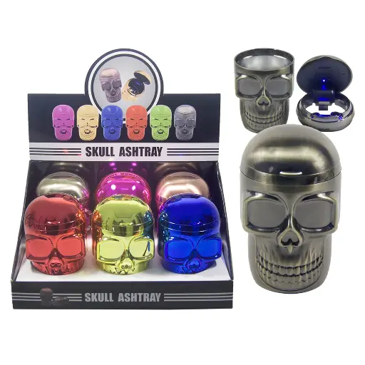 Metallic Skull-head Ashtray - Assorted Colors - 6 Ct
