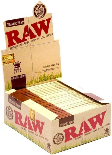 RAW - Organic Hemp Papers - King Size Slim - 50 Packs x 32 Leaves 