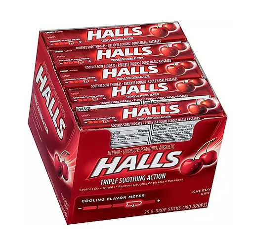 Halls - Cherry - Cough Drops - 21 Ct