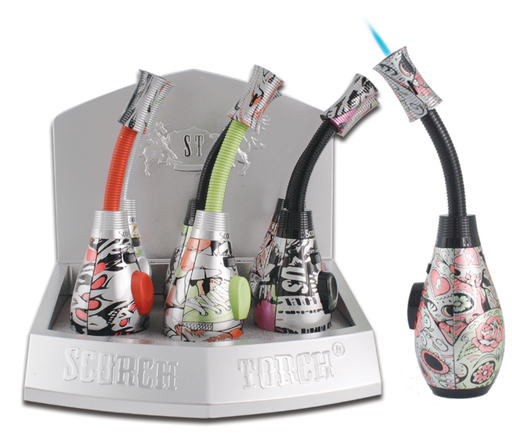 Scorch Torch - Ribbed Nozzle - Adjustable Torch Hold Button 2 Tone Asst Graffiti Leaf Design  