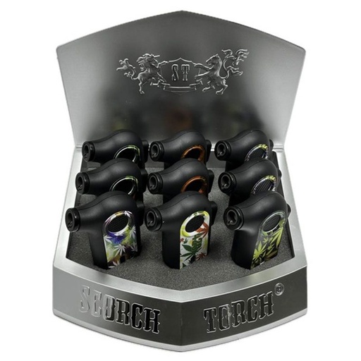 Scorch Torch - Mini Table Torch - 45 Degree - Push Up Hold Button-Asst Leaf Design   