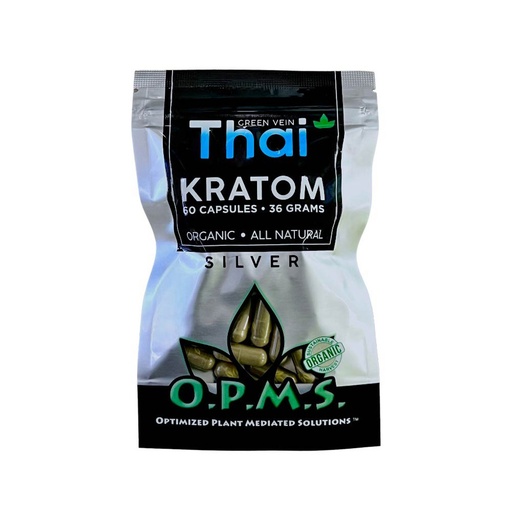 O.P.M.S. - Silver Green Thai Kratom Capsules - 60 CT