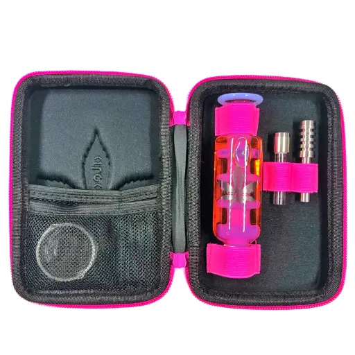 aLeaf - Glycerin Dab Straw w/ Dish Travel Kit - Pink/Yellow